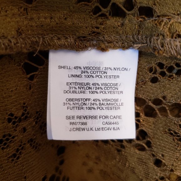 J.Crew Olive Green Round Neck Lace Shirt Top Slip Spaghetti Tank 8T 8 M Medium - Picture 10 of 12